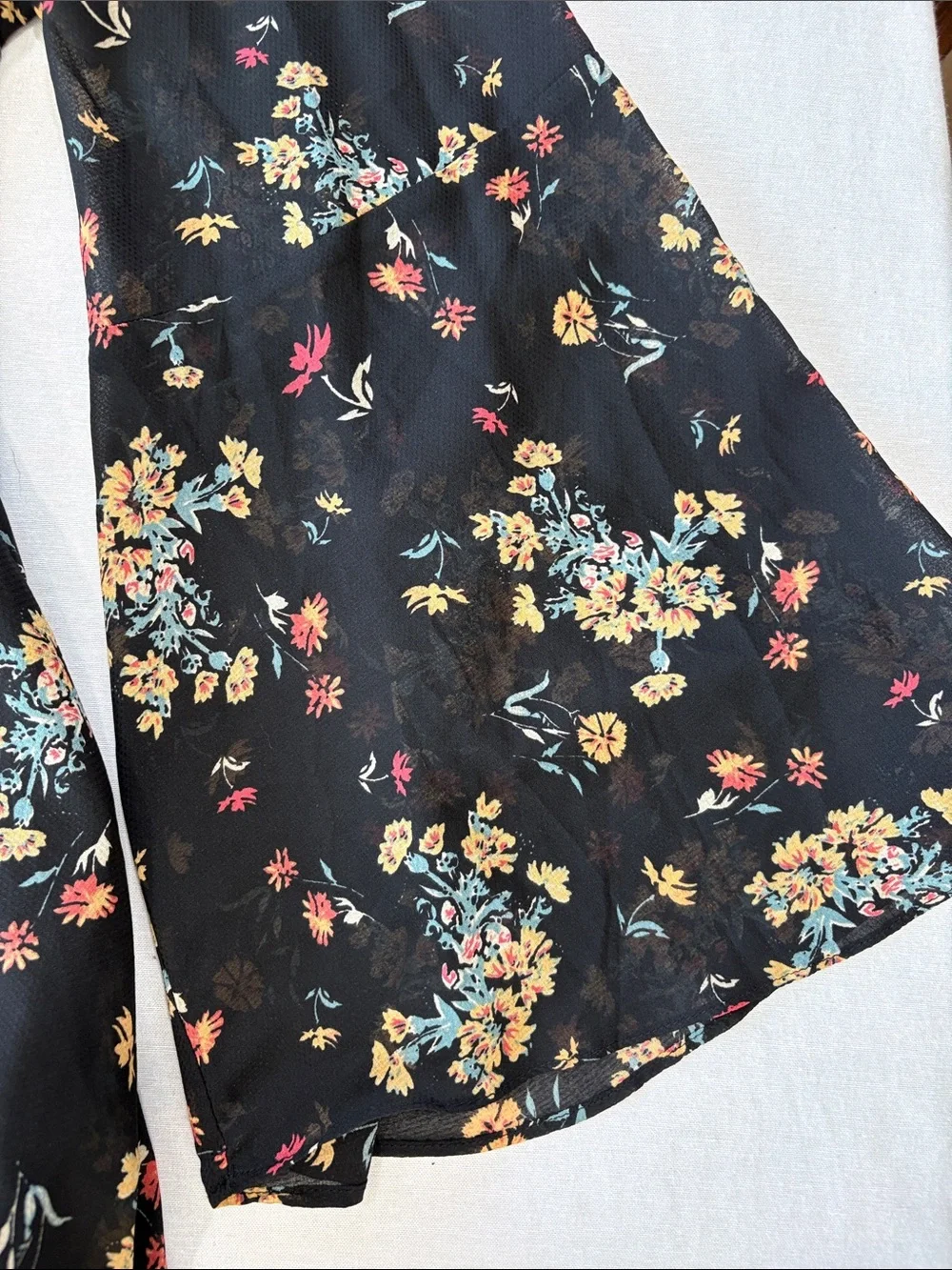 Free People Black Floral Mini Dress with Blue, Yellow & Pink Accents